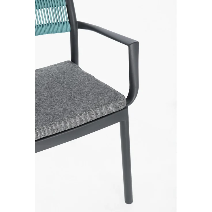 Gartenstuhl Alvin mit Armlehne, Metallgestell modern, anthrazit hellblau, gepolstert stapelbar – Bild 7
