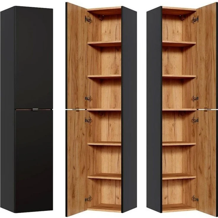 Badezimmer Hochschrank TOSKANA-BLACK-56 in seidenmatt anthrazit B/H/T ca. 35/170/33cm – Bild 3