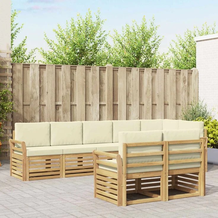 vidaXL Outdoor-Sofagarnitur 8 stk. 8-Sitzer Weiß und Creme Polyester 3392035 – Bild 1