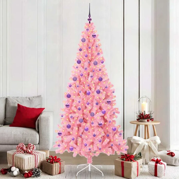 vidaXL Weihnachtsbaum mit LED-Beleuchtung Rosa 210 cm PVC und Stahl 3396444 – Bild 1