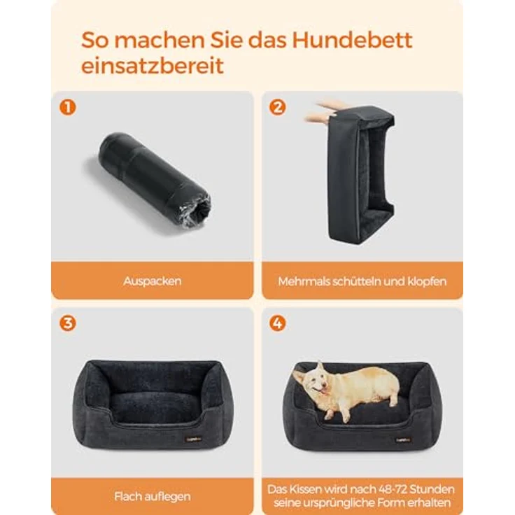 Feandrea Hundebett, Hundekissen in Leinenoptik, Hundekorb, erhöhte Ränder, rutschfeste Unterseite, Bezug abnehmbar waschbar, L, für mittelgroße Hunde, 90 x 75 x 25 cm, dunkelgrau PGW011G01 – Bild 9