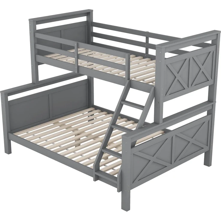 Etagenbett Kinderbett 90x200 / 140x200 cm umbaubar in 2 Einzelbetten, Hochbett mit Leiter und Sicherheitsgeländer,Grau – Bild 6