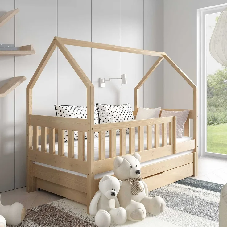 Jerpax Kinderbett NINA mit Matratze und Schublade, Kinderbett mit Unterbett, Doppelbett, Kiefer, 160x80 cm
