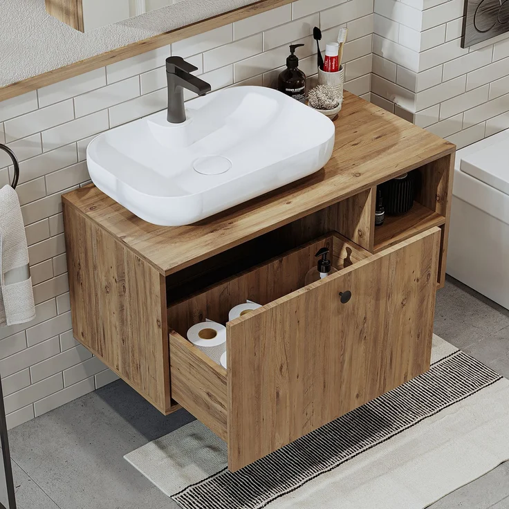 Skye Decor '2523' Badmöbel-Set mit Waschbecken & Spiegel (3-teilig), Atlantik-Kiefer, 95 x 58 x 45 cm – Bild 5