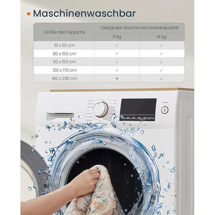 Songmics HOME Teppich, 120x170 cm, Wohnzimmerteppich, Rutschfester Teppich, traditioneller Vintage-Stil, für Wohnzimmer, Küche, Flur, Esszimmer, maschinenwaschbar,Aquamarinblau – Bild 5
