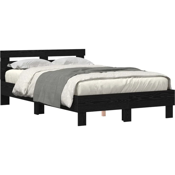 vidaXL Bettrahmen Schwarz Eichen-Optik 135 x 190 cm Holzwerkstoff 3333956 – Bild 2