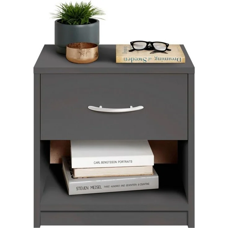 Stella Trading PEPE Nachttisch Graphit - Schlichter Nachtschrank mit einer Schublade passend zu jedem Bett & Schlafzimmer - 39 x 41 x 28 cm (B/H/T) – Bild 4