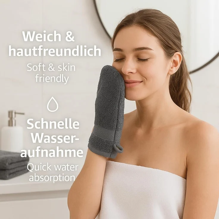 Betz Waschhandschuh 10 Stück Waschhandschuhe Premium 100% Baumwolle Waschlappen Set 16x21 cm Farbe anthrazit und silbergrau (10-tlg) – Bild 3