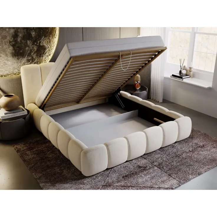 GRAINGOLD Cloud Bett 140x200, Polsterbett mit Bettkasten, Velvet-Stoff, mit Kopfteil, Beige – Bild 5