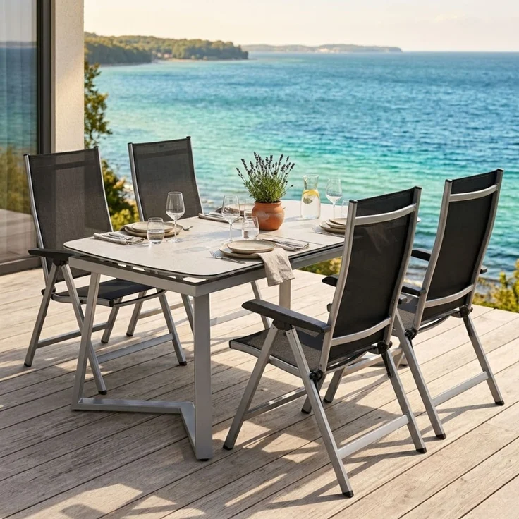 Kettler Ausziehtisch, Garten-/Esstisch, 200/260 x 95 x 75 cm, Aluminiumgestell silber, Keramik-Glas-Tischplatte grau, innen und außen nutzbar – Bild 4
