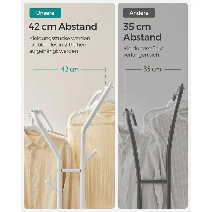SONGMICS Kleiderständer auf Rollen, 2 Kleiderstangen, Garderobenstange, Garderobenständer aus Stahlrohren, bis 100 kg belastbar, 103,5 cm breit, multifunktionale Aufbewahrung, weiß HSR107W01 – Bild 4