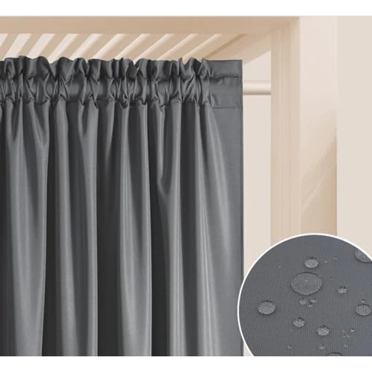 ROOM99 Outdoorvorhäng mit Kräuselband Garden Line 155x200 cm Breite x Höhe Outdoor Vorhang wetterfest Wasserdicht Sichtschutz Sonnenschutz Gardinen Garten Winddicht Dunkelgrau, 1 Stück – Bild 2