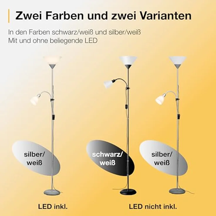 Brilliant Leuchten No. 93008-76 Deckenfluter Spari mit Lesearm schwarz weiß – Bild 7