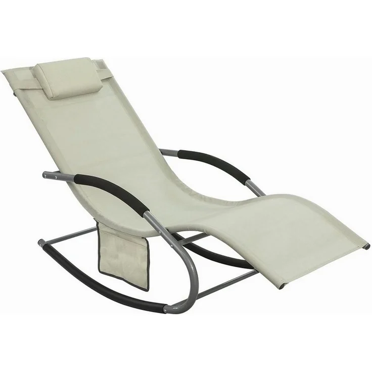 SoBuy Sonnenliege mit Tasche und Kopfkissen Gartenliege schaukel atmungsaktiv und luftig Swingliege Schaukelliege Liegestuhl für Gärten, Höfe, Strände, Balkone Beige 150 kg Belastung OGS28-MI