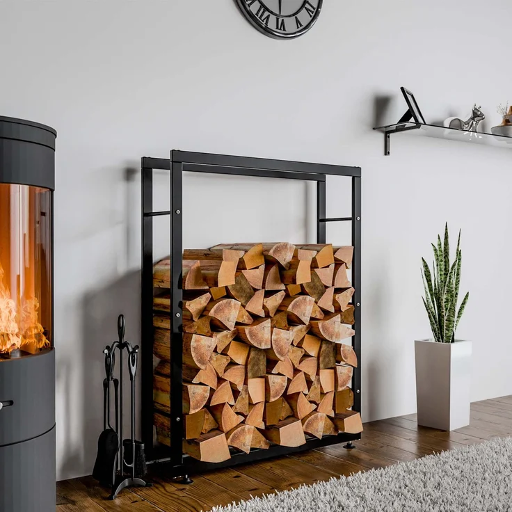 DELUKE® Kaminholzregal innen Metall SATLO - für Feuerholz Brennholzregal innen Kaminholzständer Kaminholzhalter Feuerholzregal InnenSchwarz, 25x80x125cm – Bild 3