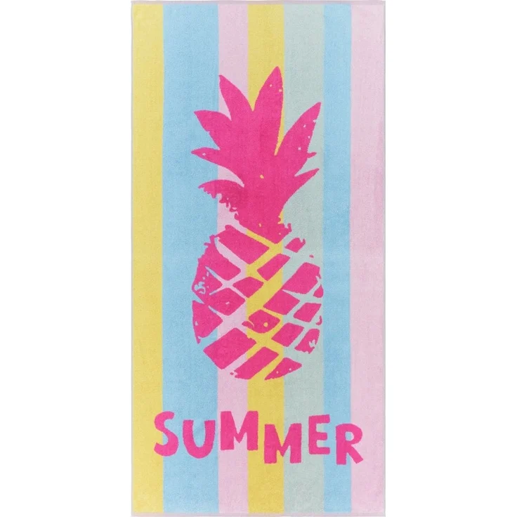 Erwin Müller Strandtuch Strandtuch "Ananas", Walkfrottier, Walk-Frottier Streifen/Motiv: Ananas/Schriftzug: Summer – Bild 1