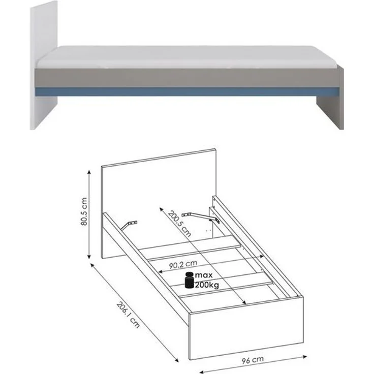 Jugendzimmer Bettgestell mit Bettschubkasten und Sideboard LIIVA-129 in grau mit schwarz, weiß, blau, B/H/T: ca. 236,7/80,5/206,1 cm – Bild 4