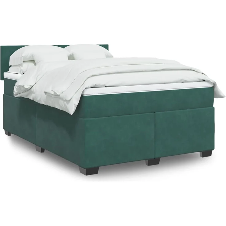 vidaXL Boxspringbett mit Matratze Dunkelgrün 140x190 cm Samt 3288603 – Bild 1
