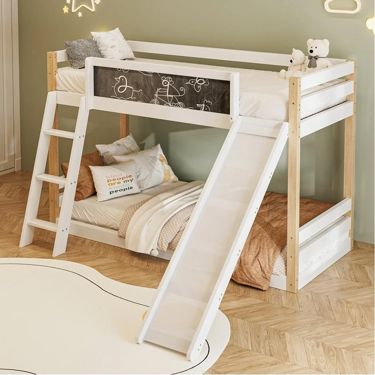 STILVORA Etagenbett 90X190/200 mit Tafel,Jugendbett Kinderbett mit Rutsche&Treppe – Bild 2