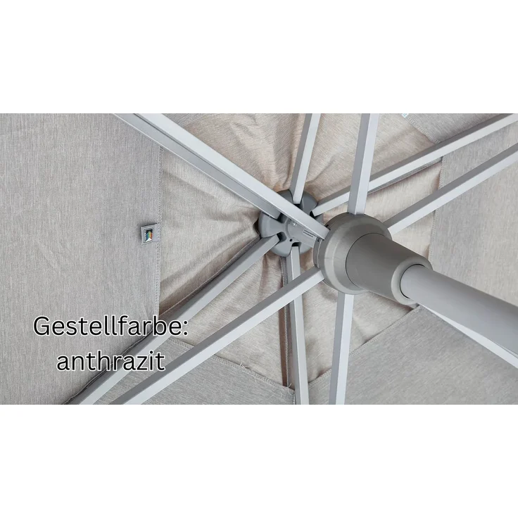 Kettler Easy-Push Sonnenschirm 150 x 210 cm | rechteckig | Aluminium Anthrazit | 100% Polyester (ca. 220 g/m²) | Öffnung mit Schieber | Bezug hellgrau meliert – Bild 5