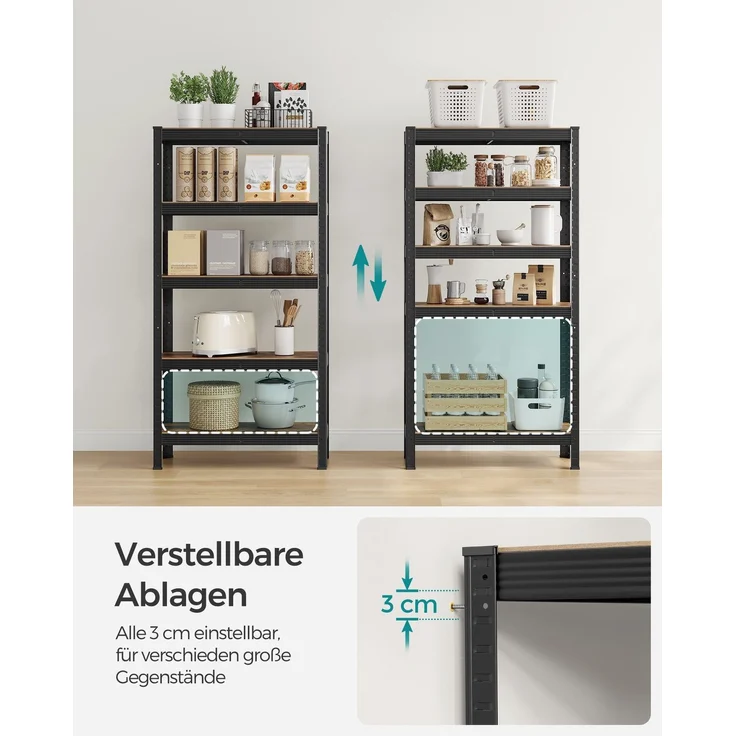 Songmics Schwerlastregal mit 5 Ablagen, Stahl / MDF, Schwarz / Vintagebraun, 150 x 30 x 75 cm – Bild 4