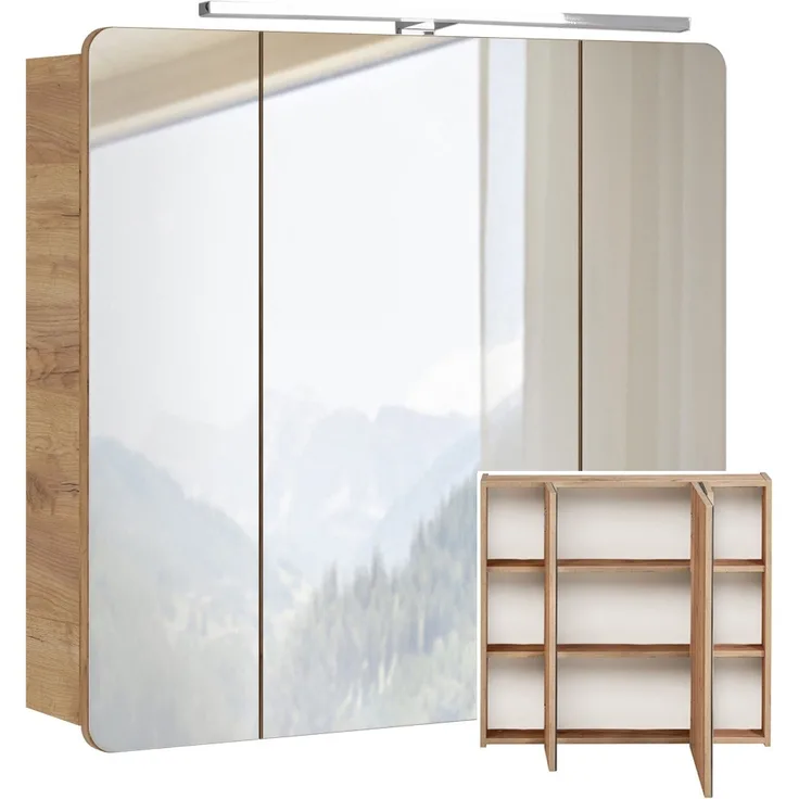 Spiegelschrank 80 cm mit LED Beleuchtung LUTON-56 Wotan Eiche Nb. Nb. B/H/T ca. 80/75-80/16 cm