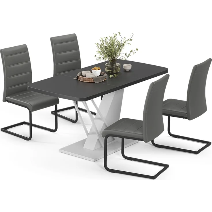 Esstisch-Set Fenaro Schwarz/Weiß 120 x 80 cm mit 4 Esszimmerstühlen, Grau Vicco – Bild 6