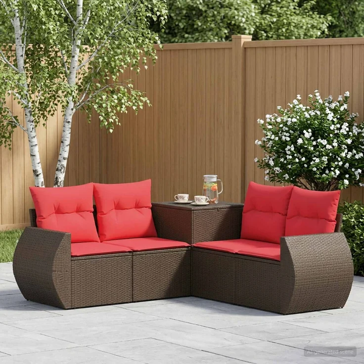 vidaXL Sofa Set 5 stk. Braun und Rot Polyrattan und Stahl 3447895 – Bild 1