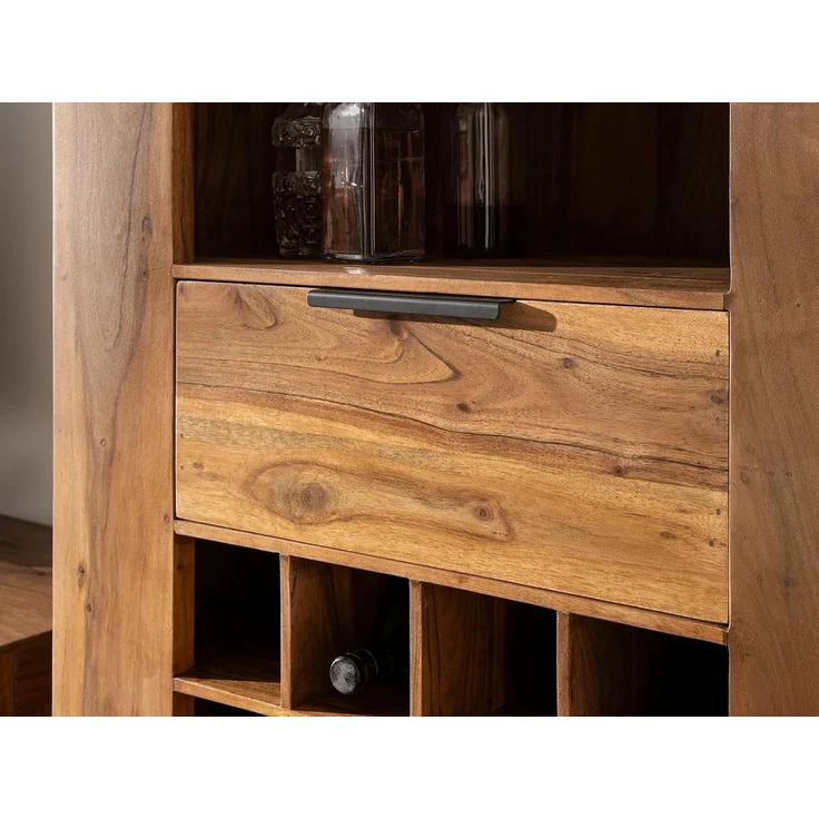 Highboard Osbon aus Massivholz mit Flaschenregal, Glasaufhängung und Schublade – Weinschrank für Wohnzimmer, Küche oder Hausbar – Bild 4
