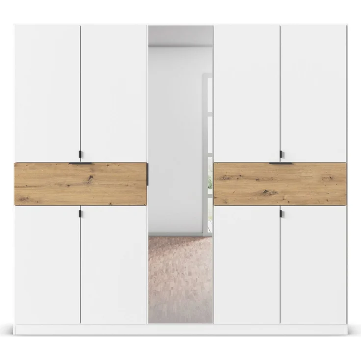rauch Kleiderschrank, Drehtürenschrank TICAO, 9-türig, 1 Spiegeltüre, 2 Schubkästen, inkl. Türdämpferset, Alpinweiß, 226 x 210 x 54 cm – Bild 2