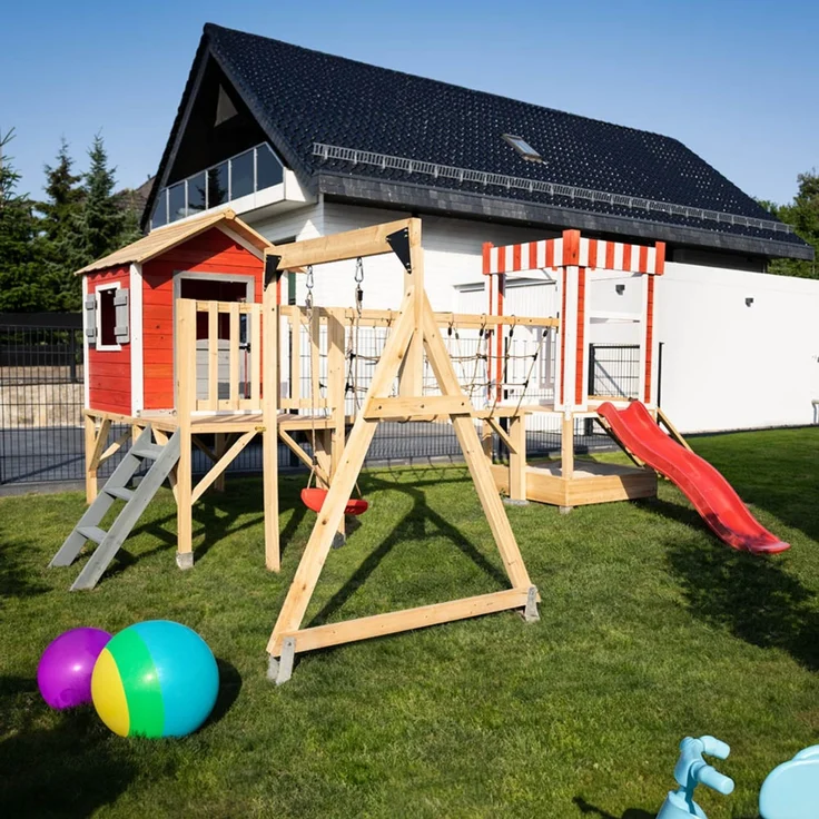 HOME DELUXE Spielpark inkl. Schaukel und Rutsche WUNDERLAND Rot - 555 x 340 cm – Bild 1