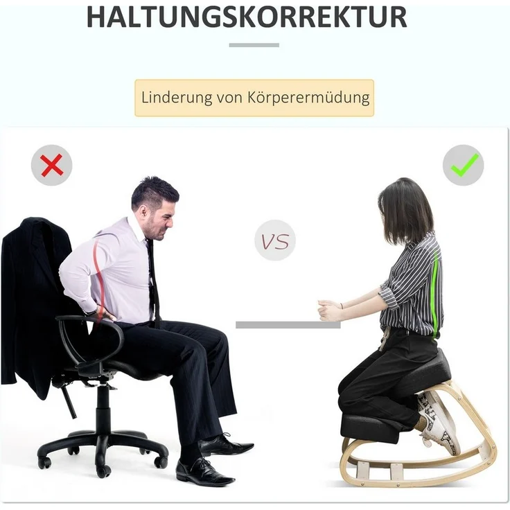 Vinsetto Stuhl Ergonomischer Kniestuhl zur Verbesserung der Körperhaltung (Gesundheitsstuhl, 1 St), für Zuhause, Büro, Schwarz – Bild 3