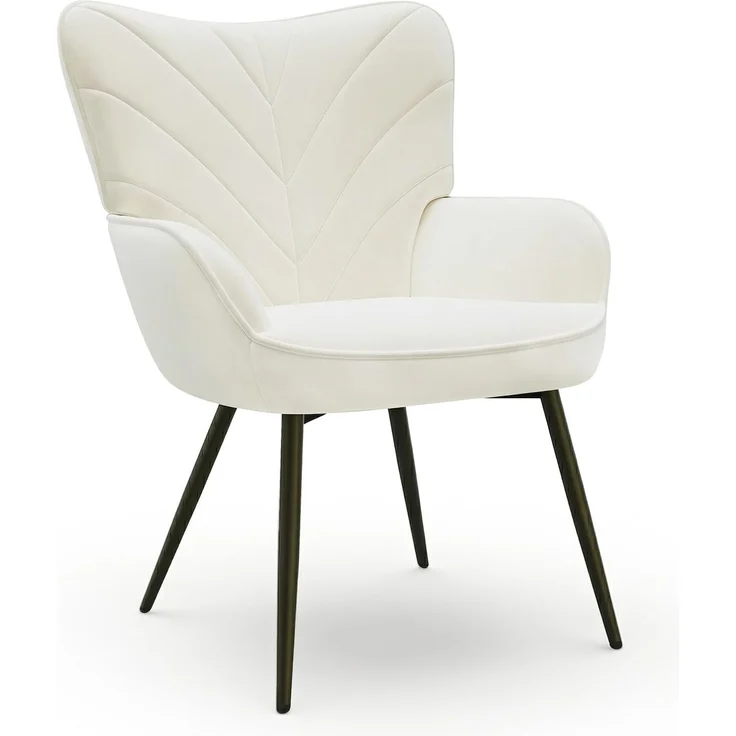 COLAMY Esszimmerstühle mit Armlehnen, Stühle Esszimmer mit Rückenlehne, Polsternder Küchenstühle Gepolstert mit Wingback, Dining Chairs mit Holzbeinen für Esszimmer, Küche, Restaurant, Weiß