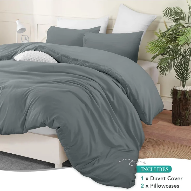 Utopia Bedding Bettbezug-Set mit Kissenbezügen – 3-teiliges Bettwäsche-Set mit Reißverschluss – 1 Bettbezug mit 2 Kissenbezügen – weich gebürstete Mikrofaser (Kingsize, Grau). – Bild 3