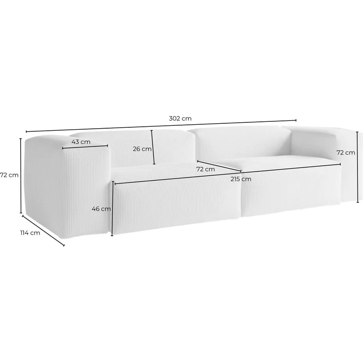 KAWOLA Sofa CELESTE 4-Sitzer Cord grau 72 x 114 x 302 cm – Bild 7