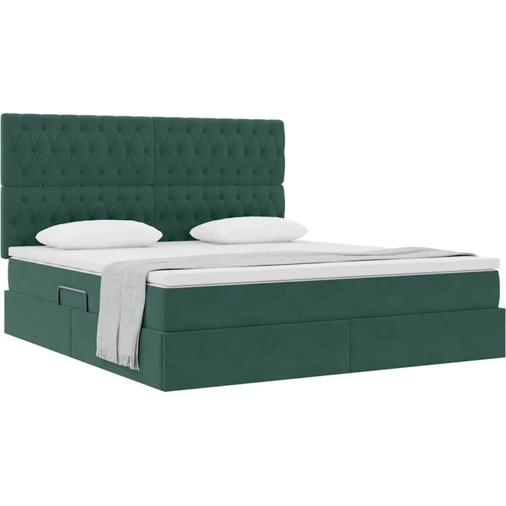 vidaXL Aufbewahrungsbett mit Matratze Dunkelgrün 160 x 200 cm Samt 3372102 – Bild 3