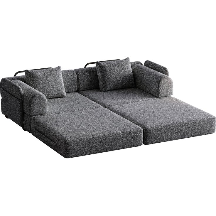Schlafsofa mit Ablagefach & Stahlrahmen, wandelbarer Einzelsitz Sofa Bett mit rutschfester Unterlage,2-Sitzer,Grau – Bild 6