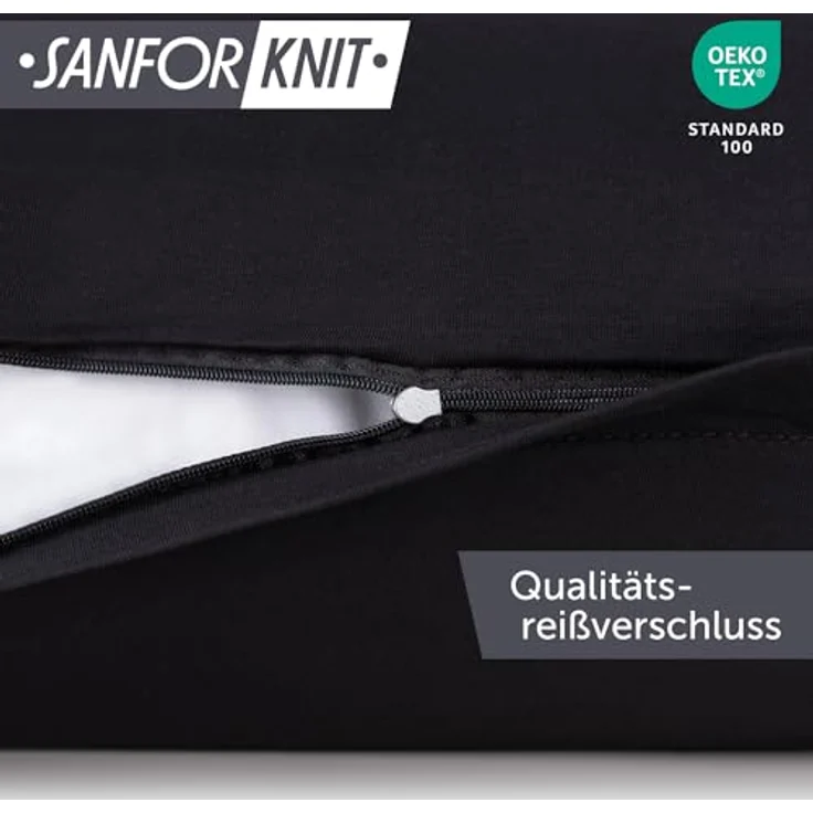 Blumtal Jersey Kissenbezug 45x45 im 2er Set - Oeko-TEX zertifizierte Kopfkissenbezüge 45x45 aus 100% Baumwolle - weiche Kissenhülle für Kissen 45x45 cm mit Reißverschluss - Schwarz – Bild 4