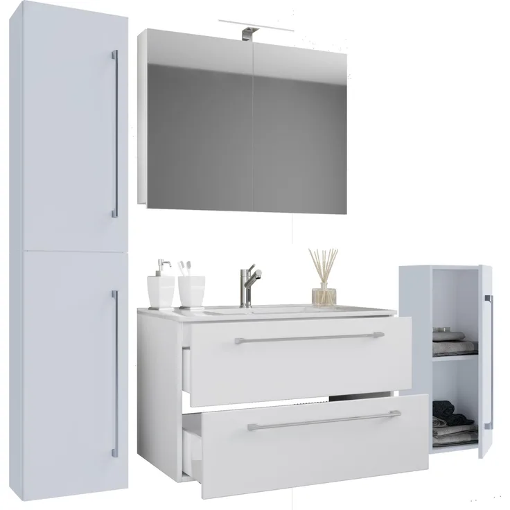Badinos Bad Möbel Set Waschbecken Unterschrank Wandspiegel Badezimmer Waschtisch