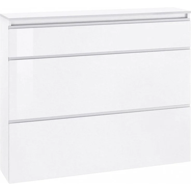 Dmora - Schuhregal Piero, Mehrzweckschrank mit 2 Türen und 1 Klapptür, Schuhregal für den Eingangsbereich, 100 % Made in Italy, 120 x 27 x 108 cm, glänzend weiß, – Bild 1