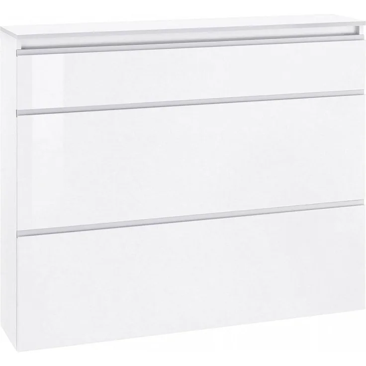 Dmora - Schuhregal Piero, Mehrzweckschrank mit 2 Türen und 1 Klapptür, Schuhregal für den Eingangsbereich, 100 % Made in Italy, 120 x 27 x 108 cm, glänzend weiß,