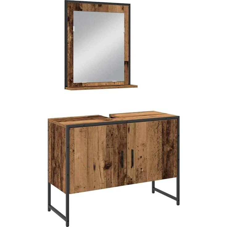 vidaXL Badezimmermöbel-Set mit Regal mit Tür 3 pcs Braun Holzwerkstoff 3334374 – Bild 5