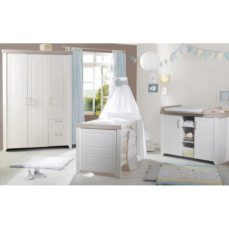 roba Kinderzimmerset 'Felicia' 3-teilig - Bett 70 x 140 - Kleiderschrank 3-türig - Weiß / Luna Elm – Bild 2