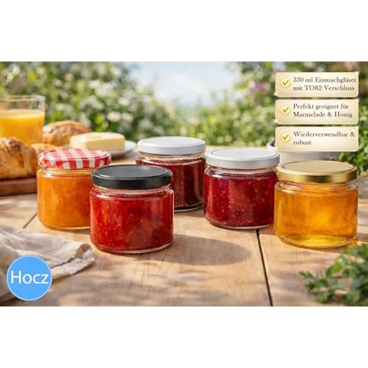 hocz 25x Marmeladengläser 330 ml | mit Deckel Rot TO 82 | Einmachgläser mit Schraubdeckel zum befüllen | Sturzgläser für Marmelade Schraubgläser | leere Gläser Set | 25 Stück – Bild 3