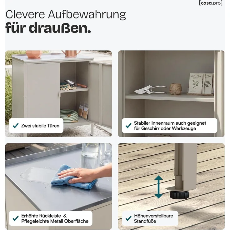 Outdoor Schrank Bolognano 92 x 80 x 50 cm Beige, matt [casa. pro] – Bild 5
