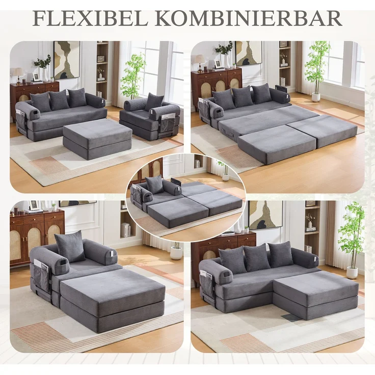 ZUBALIYA Ecksofa 94x67 cm, mit Ablageflächen, mit Cordbezug, mit breiten Armlehnen, modular aufgebaut, mit Schaumstoffpolsterung – Bild 5