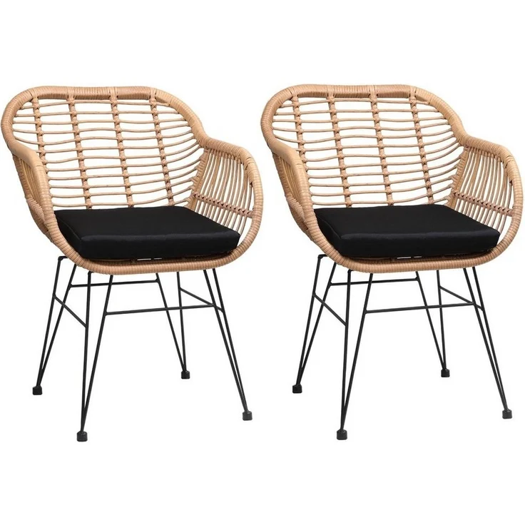 Casaria Poly Rattan 2er Set Korbsessel Bali mit Auflage Armlehne Metall Wetterfest Garten Gartenstühle Outdoor Esszimmer – Bild 1