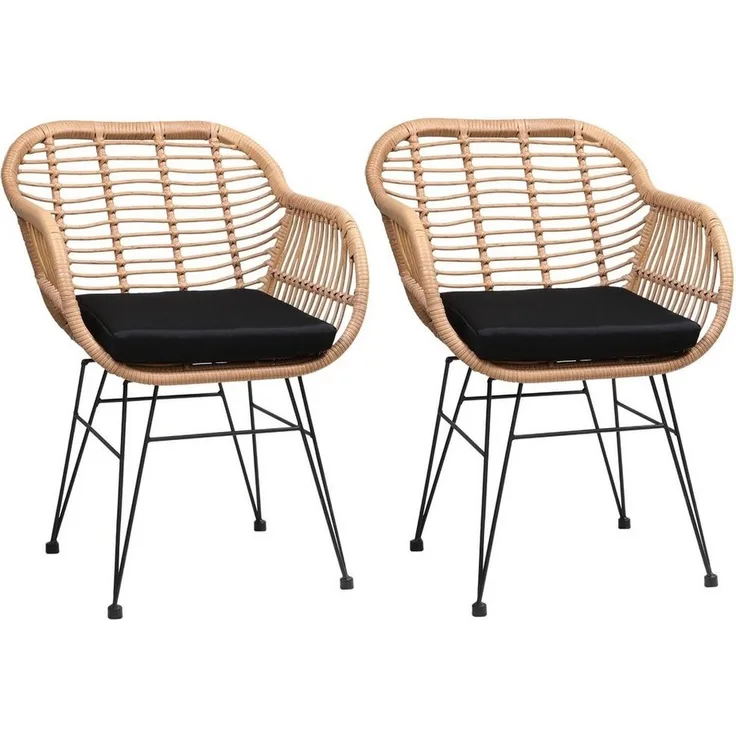 Casaria Poly Rattan 2er Set Korbsessel Bali mit Auflage Armlehne Metall Wetterfest Garten Gartenstühle Outdoor Esszimmer