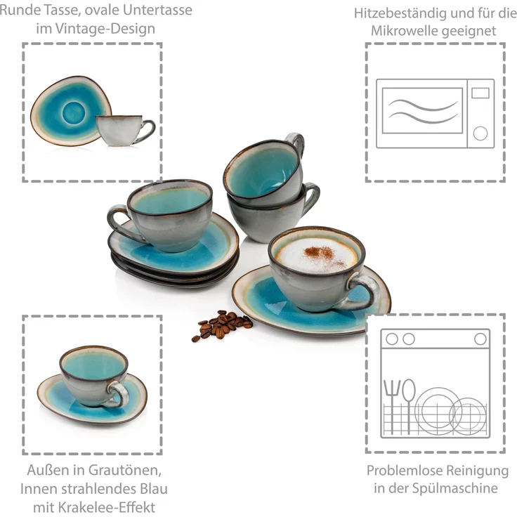 SÄNGER Kaffeetassen Set Capri 8 teilig für 4 Personen – Bild 5