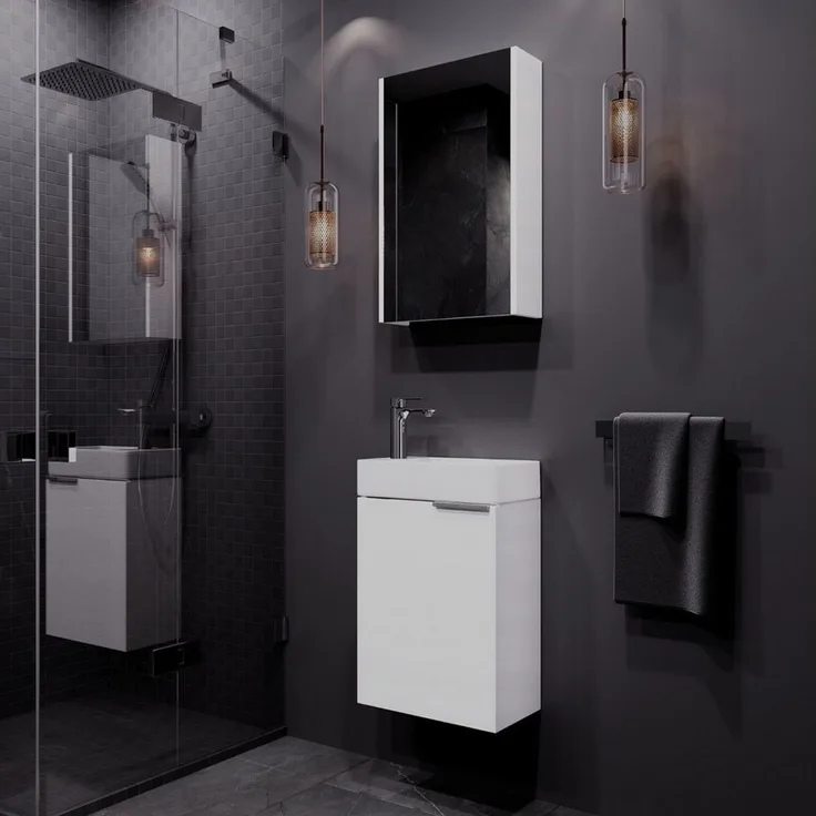 Planetmöbel Waschtischunterschrank mit Spiegelschrank Badmöbel Set 40cm für Badezimmer Gäste WC Weiß